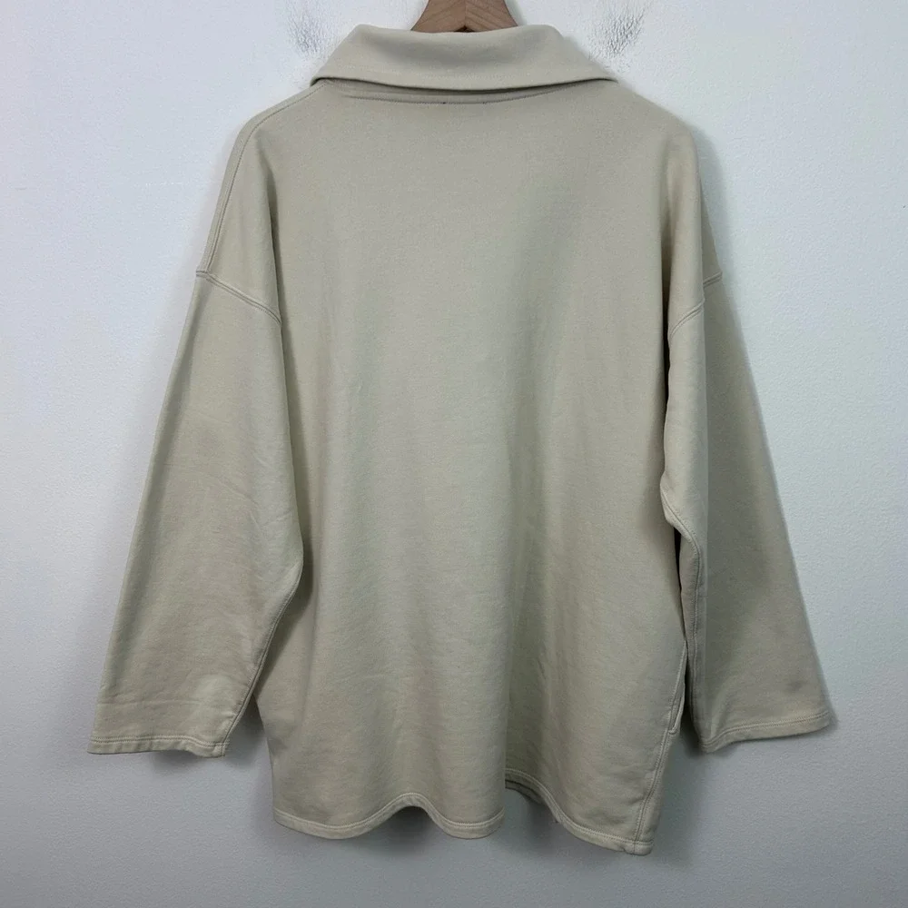 J.Crew Womens University Terry Long Half Zip‎ Tunic Sweatshirt cream Size Large